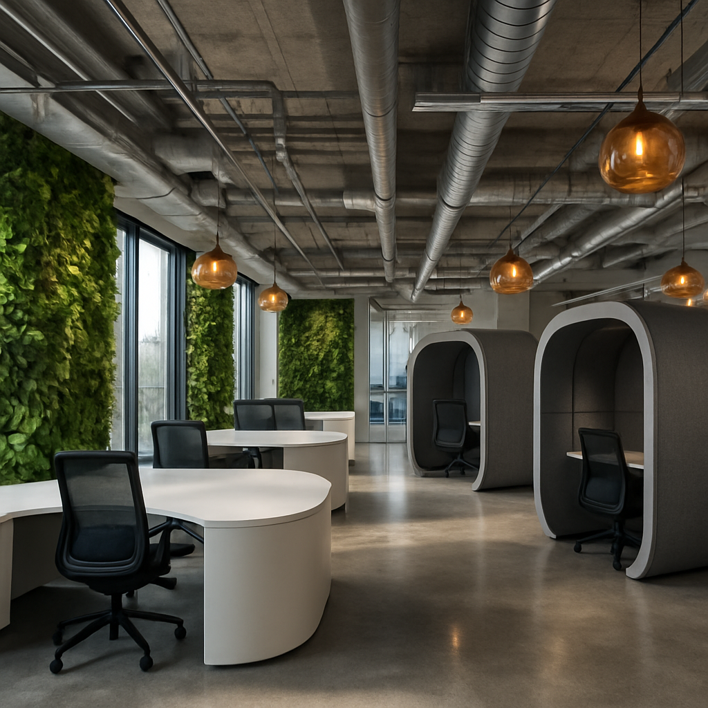 Premium modern office refurbishment with biophilic design and open plan workspace
