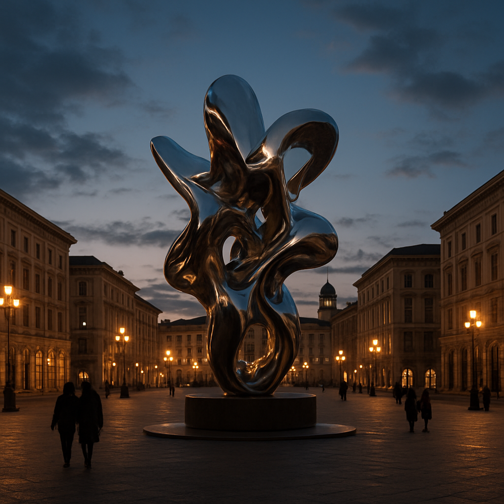 Monumental sculpture in a European city square