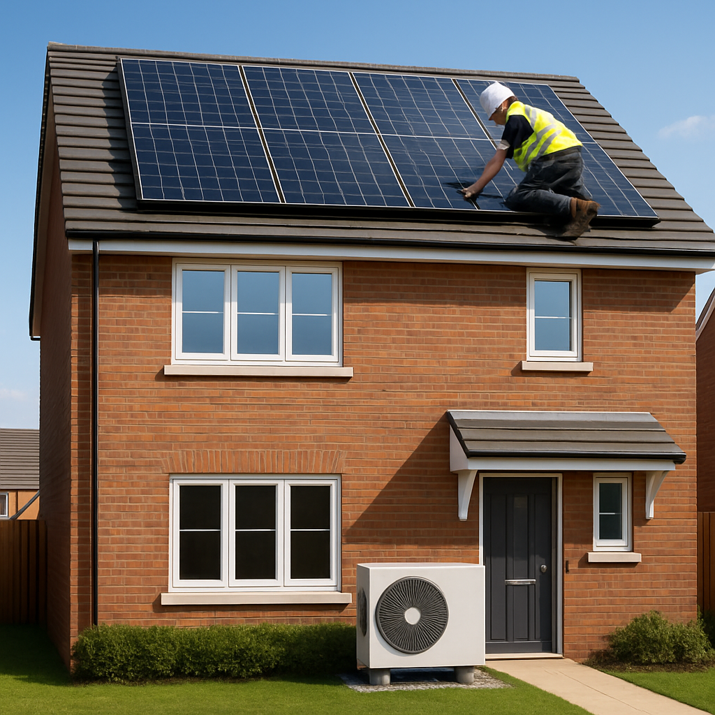 Solar panel and heat pump installation on a UK house